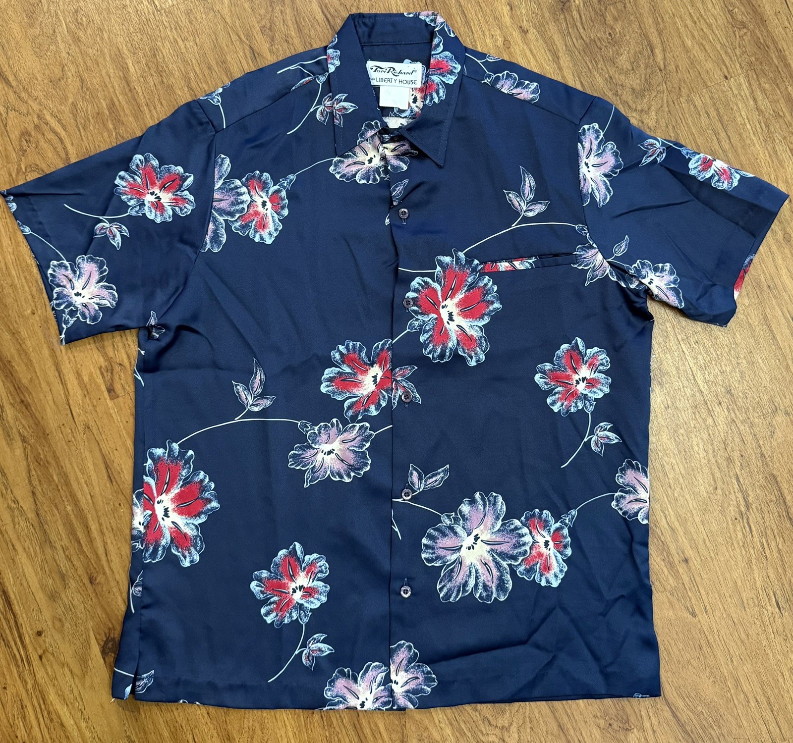 Vintage 70s Tori Richard Liberty House Hawaiian aloha Shirt Floral surf USA blue