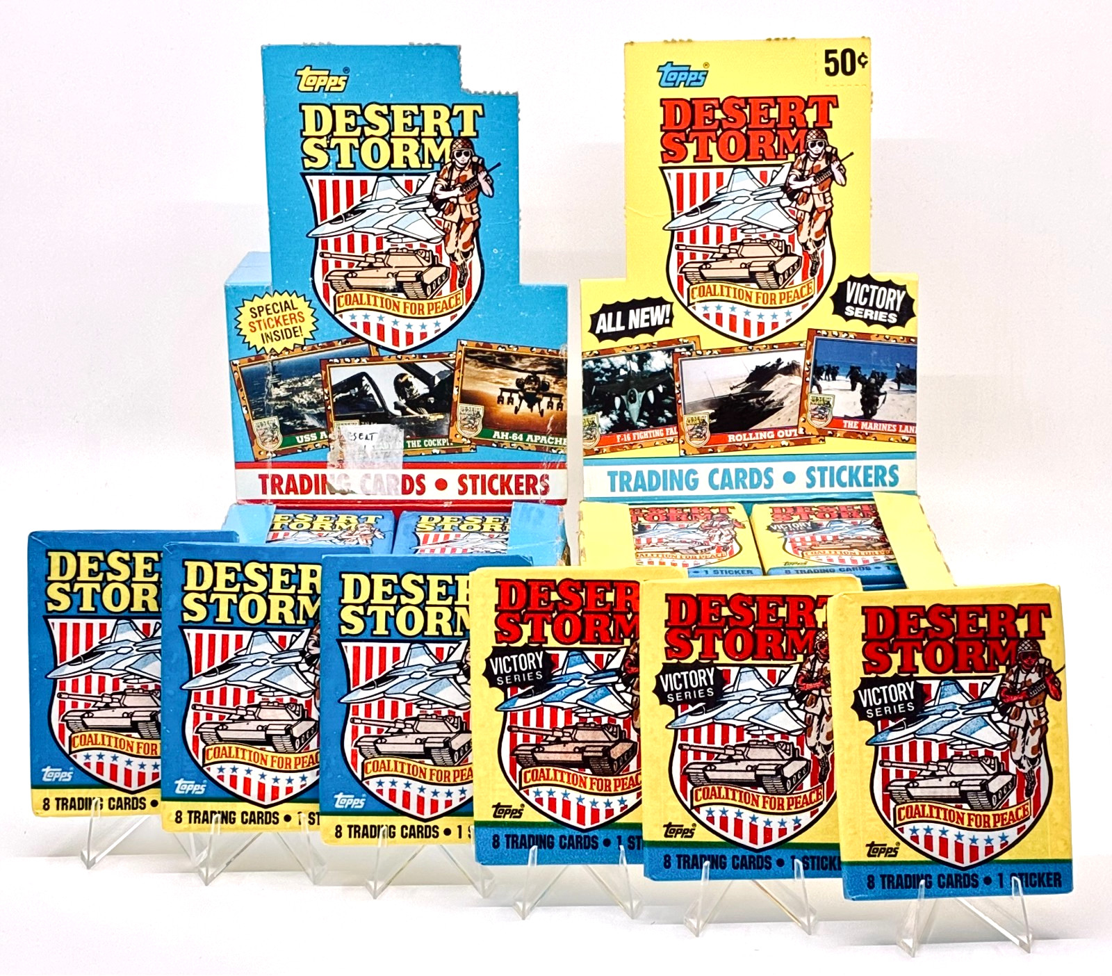 1991 Topps Desert Storm 1st + 2nd Series Sealed (6) Six Packs Lot COA / Victory 1991 Topps Desert Storm 1st + 2nd Series Sealed (6) Six Packs Lot COA / Victory