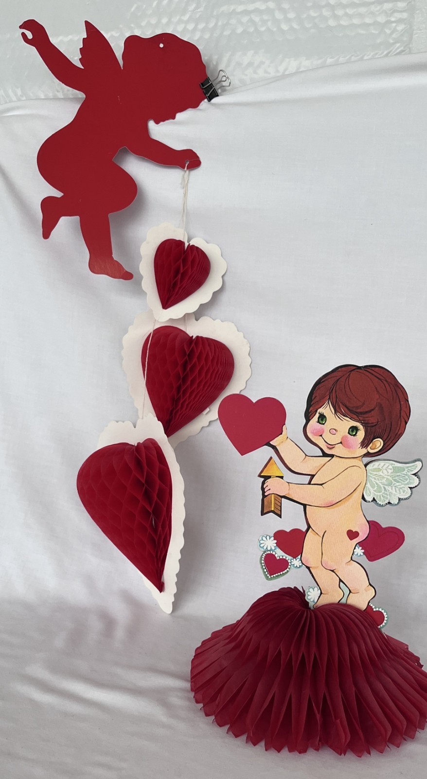 Two (2) Vintage Valentine Honeycomb Decorations, Excellent condition