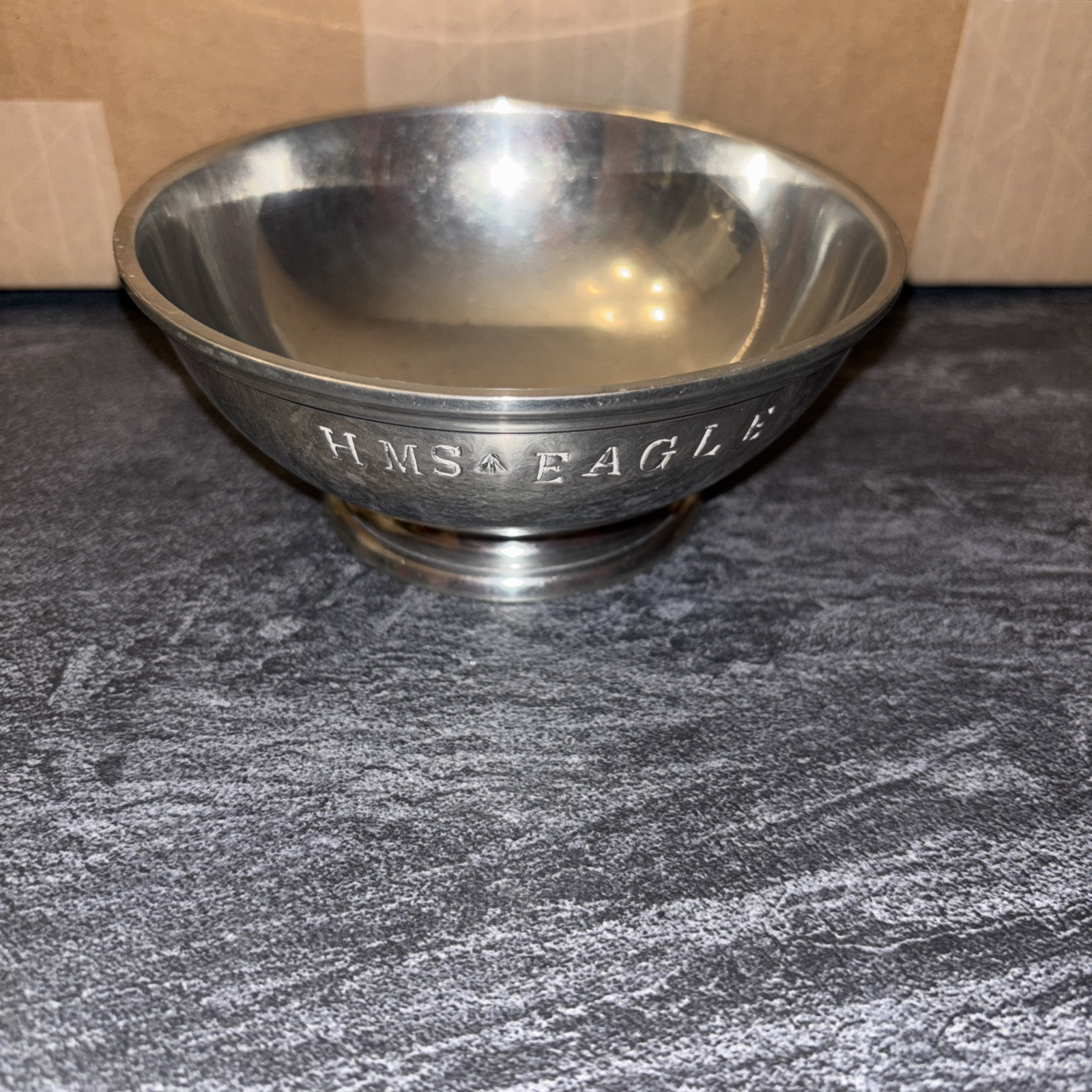 ANTIQUE RARE VINTAGE METAL BOWL HMS EAGLE AIRCRAFT CARRIER ROYAL NAVY PEWTER #JJ