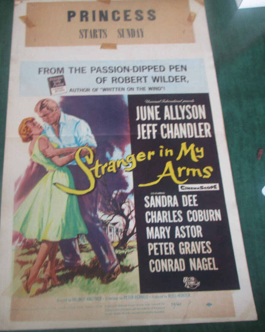 "STRANGER IN MY ARMS" JEFF CHANDLER JUNE ALLYSON 22x 14" Window card Poster 1959 "STRANGER IN MY ARMS" JEFF CHANDLER JUNE ALLYSON 22x 14" Window card Poster 1959