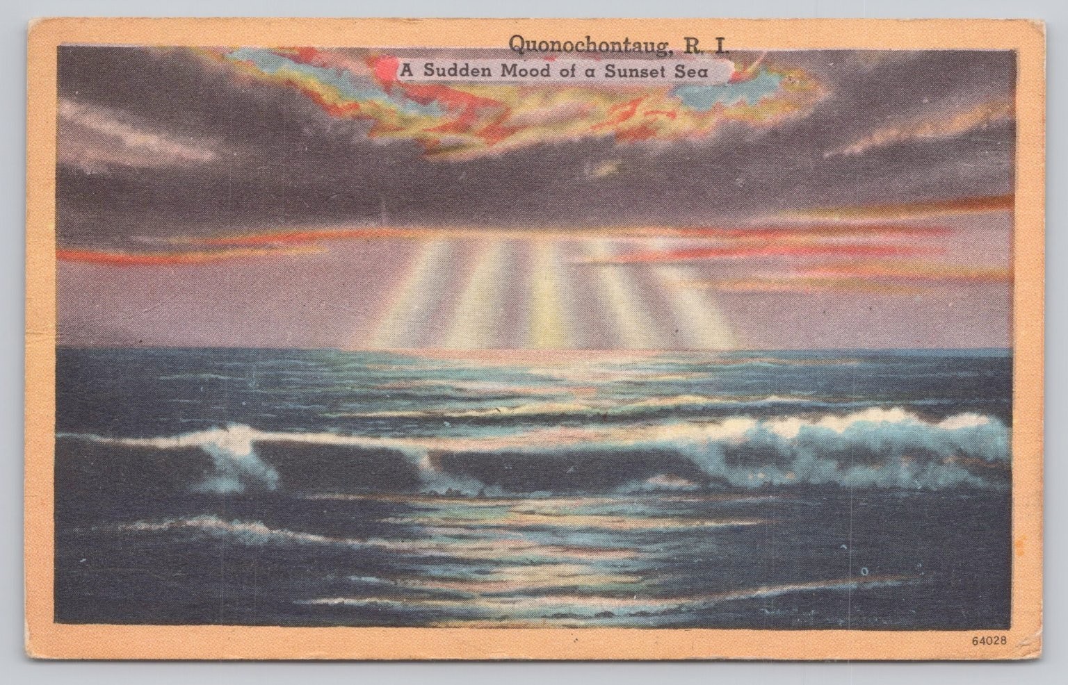 Vintage Quonochontaug RI Sunset Sea Linen Postcard Tichnor Quality Views Posted Vintage Quonochontaug RI Sunset Sea Linen Postcard Tichnor Quality Views Posted