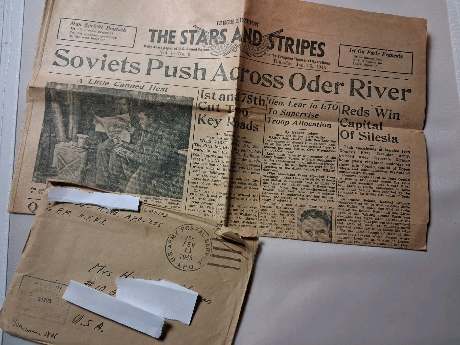 Vtg Wwii Letter Apo 255 46th AIB Stars n Stripes Newspaper Oder River '45 Vtg Wwii Letter Apo 255 46th AIB Stars n Stripes Newspaper Oder River '45