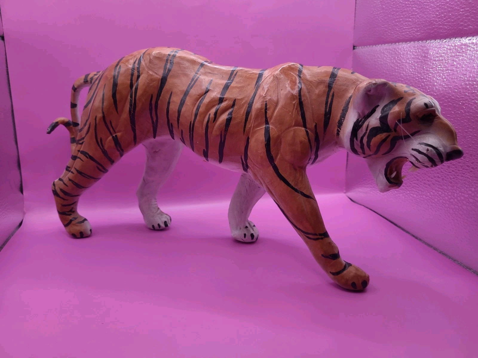 Vintage Large Leather Wrapped Hand Painted Bengal Tiger 14" Vintage Large Leather Wrapped Hand Painted Bengal Tiger 14"