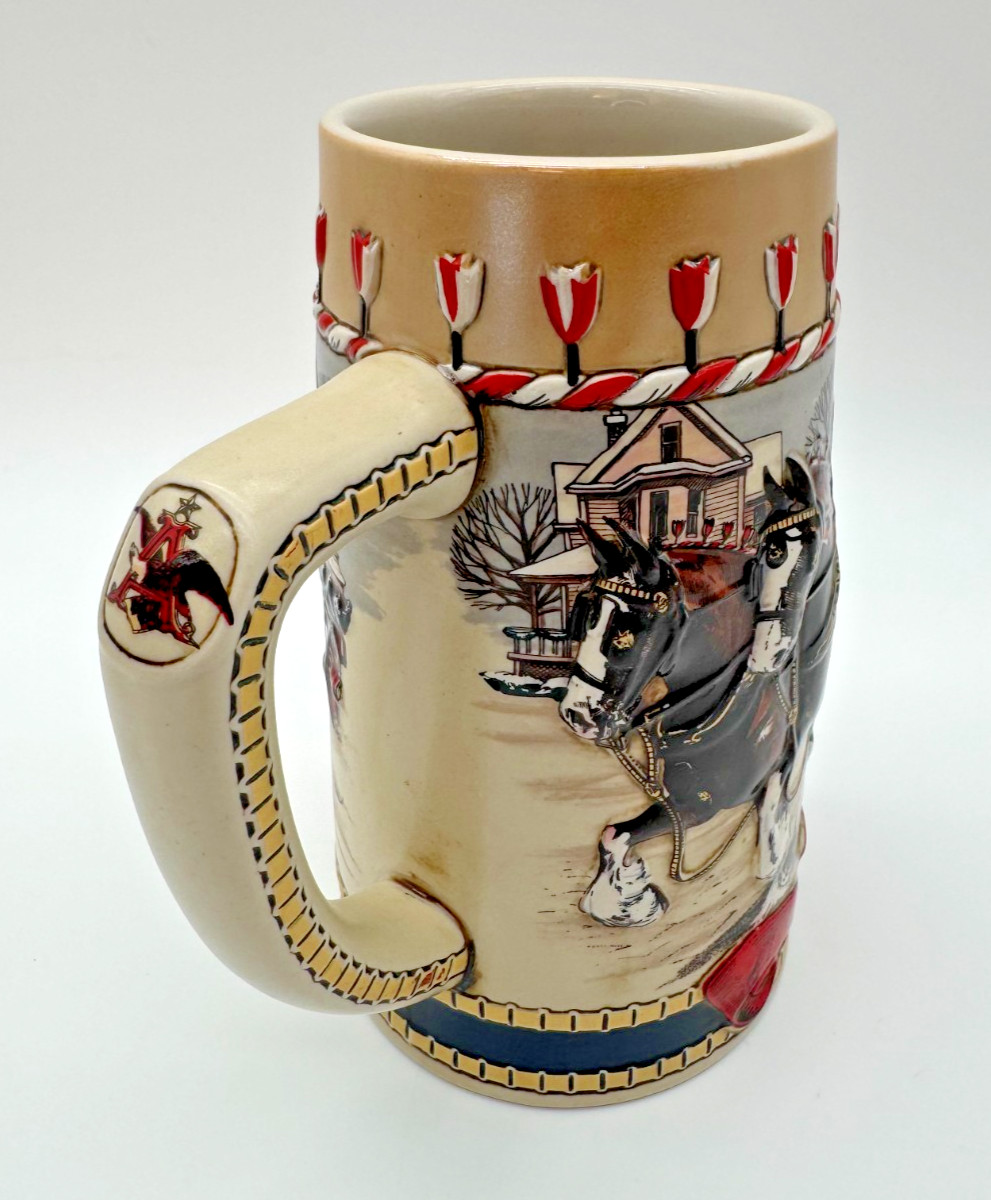 Vintage Budweiser 1980s Holiday Beer Stein Snowy Woods Clydesdale Ceramarte Mug Vintage Budweiser 1980s Holiday Beer Stein Snowy Woods Clydesdale Ceramarte Mug