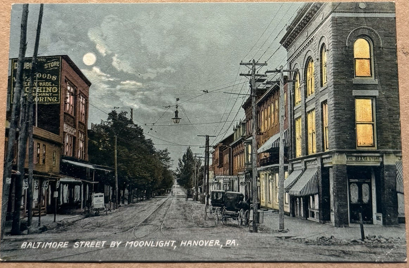 Old Hanover Pa, Baltimore Street By Moonlight, York County, Postcard