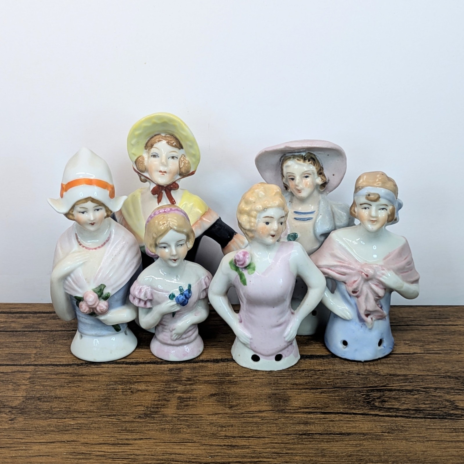 Antique - c. 1920s Lot of 6 Porcelain Half Dolls, Flapper Girls Art Deco Antique - c. 1920s Lot of 6 Porcelain Half Dolls, Flapper Girls Art Deco