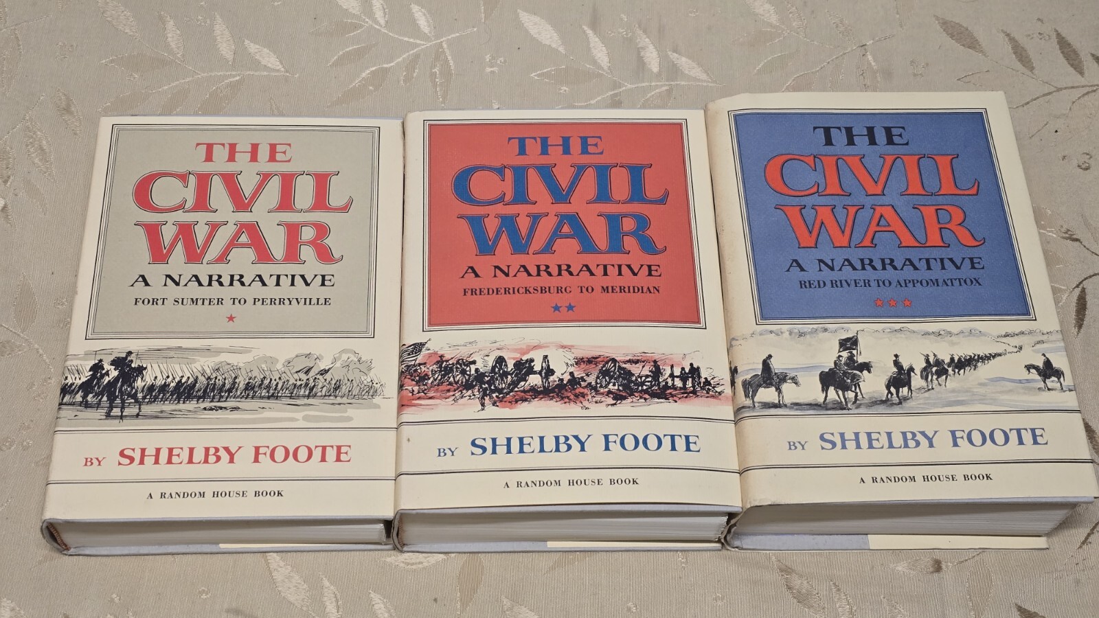 The Civil War: A Narrative Shelby Foote 3 Volumes 1958 1963 1974 HC DJ