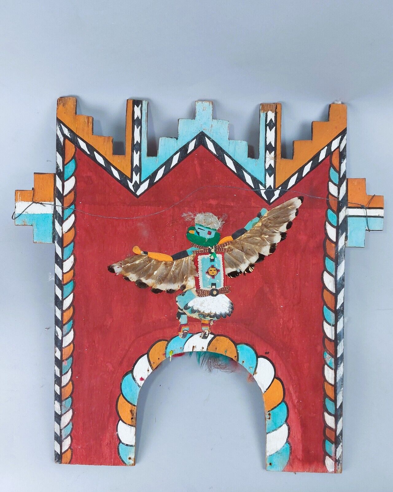 Pueblo / Hopi Headdress Tableta with Eagle Dancer and Mask Decorations