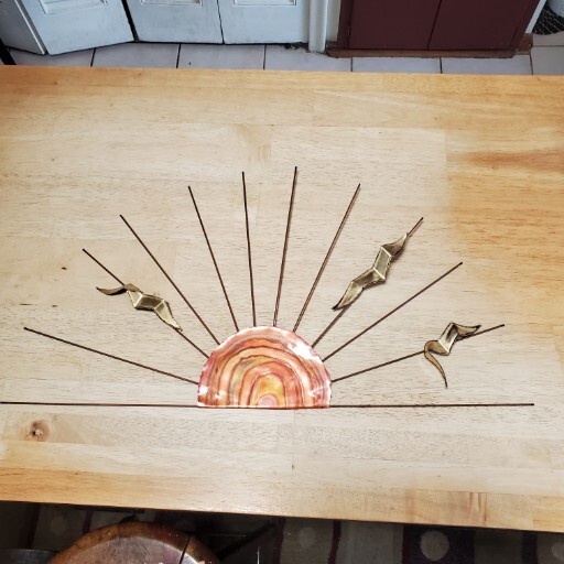 Curtis C Jere Style Brass Metal Sunburst With Seagulls Wall sculpture figurine Curtis C Jere Style Brass Metal Sunburst With Seagulls Wall sculpture figurine