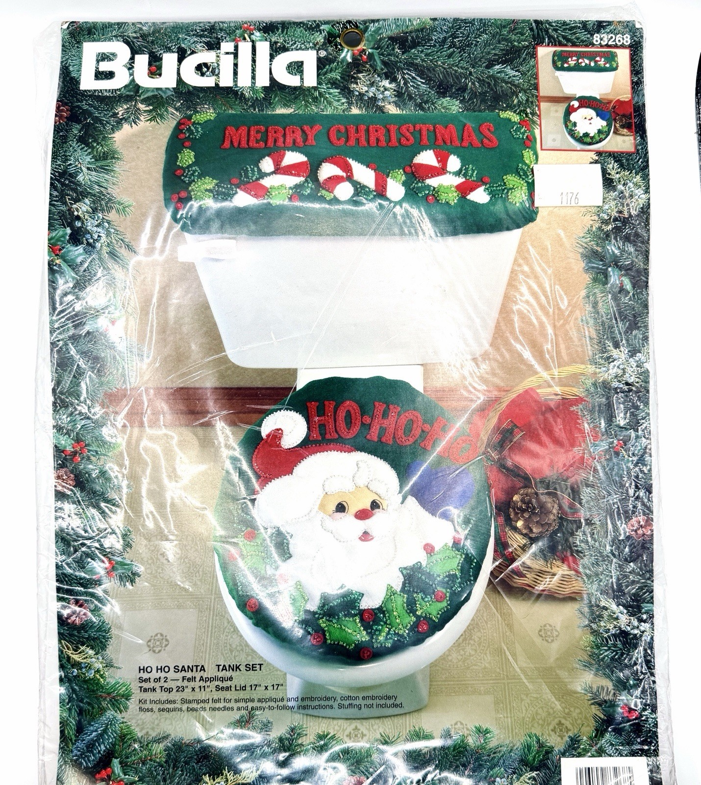 Vintage Bucilla Christmas Santa Felt Aplique Kit Tank Top Seat Lid 1994