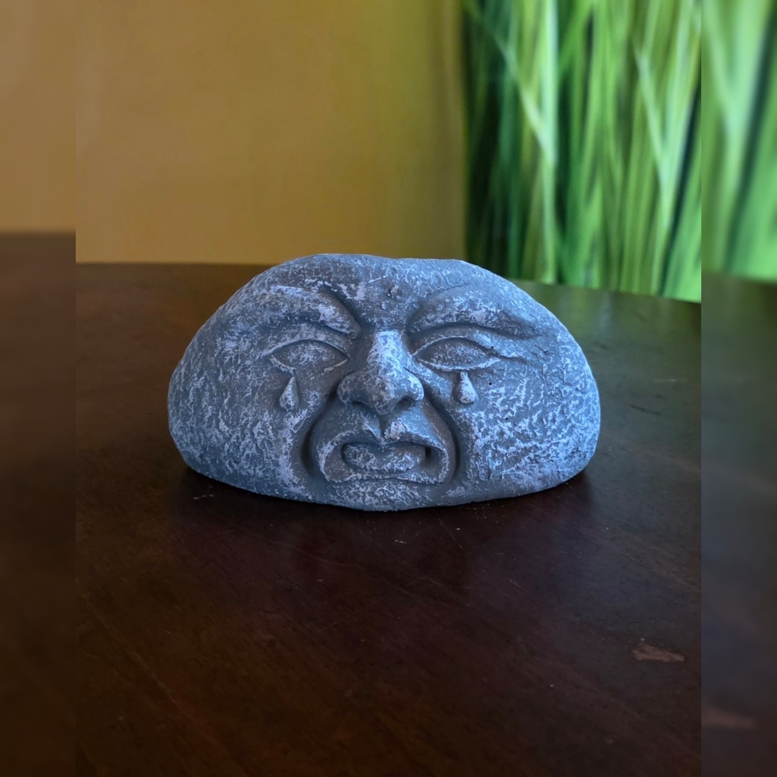 Vintage Face Garden Stone Candle Holder Upset Crying 5" Gray Concrete Decor NWT Vintage Face Garden Stone Candle Holder Upset Crying 5" Gray Concrete Decor NWT