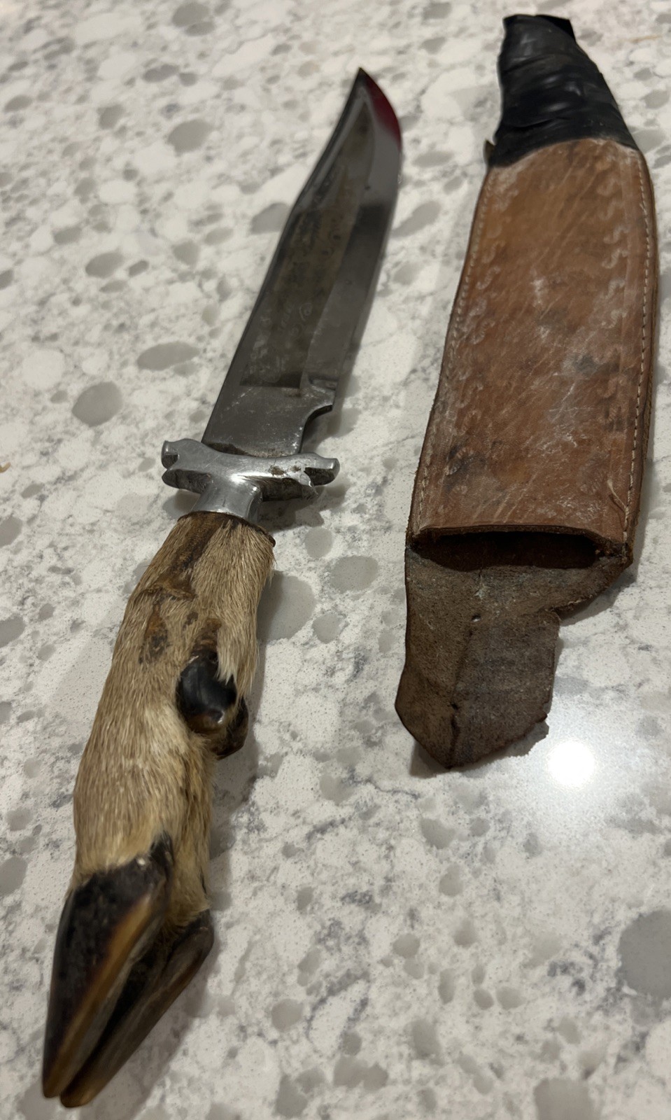 Vintage Real Deer Foot/Hoof Hunting Knife Fixed 8 inch Blade-w-Sheath (Preowned) Vintage Real Deer Foot/Hoof Hunting Knife Fixed 8 inch Blade-w-Sheath (Preowned)