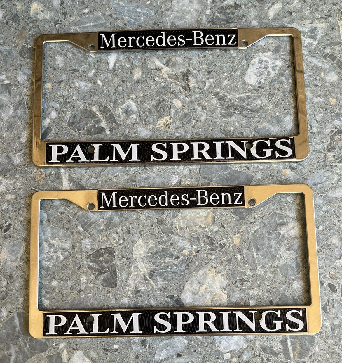 PAIR Original Mercedes Benz Palm Springs Metal License Plate Frame Holder Set