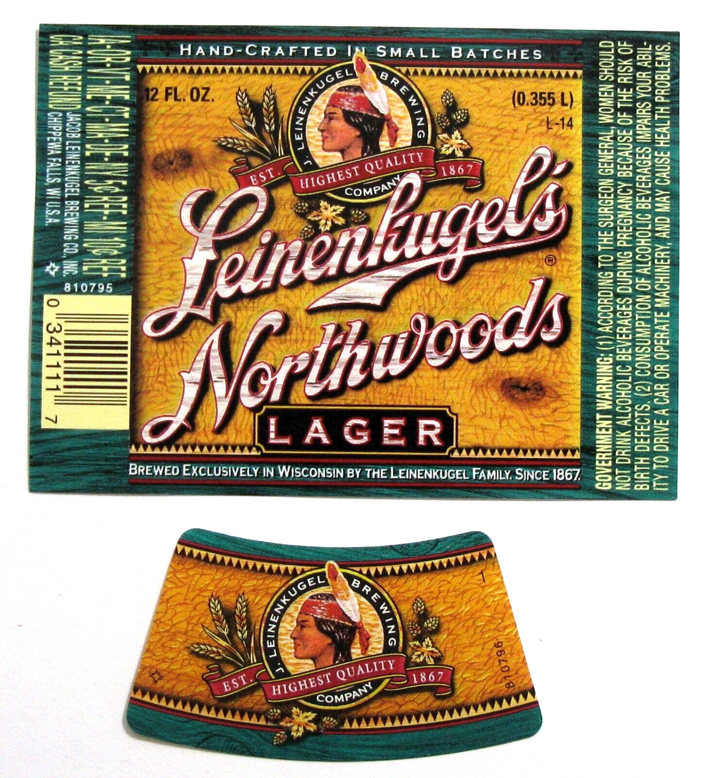 Jacob Leinenkugel LEINENKUGEL'S NORTHWOODS label WI 12oz #L-14 - #810795 w/Neck Jacob Leinenkugel LEINENKUGEL'S NORTHWOODS label WI 12oz #L-14 - #810795 w/Neck
