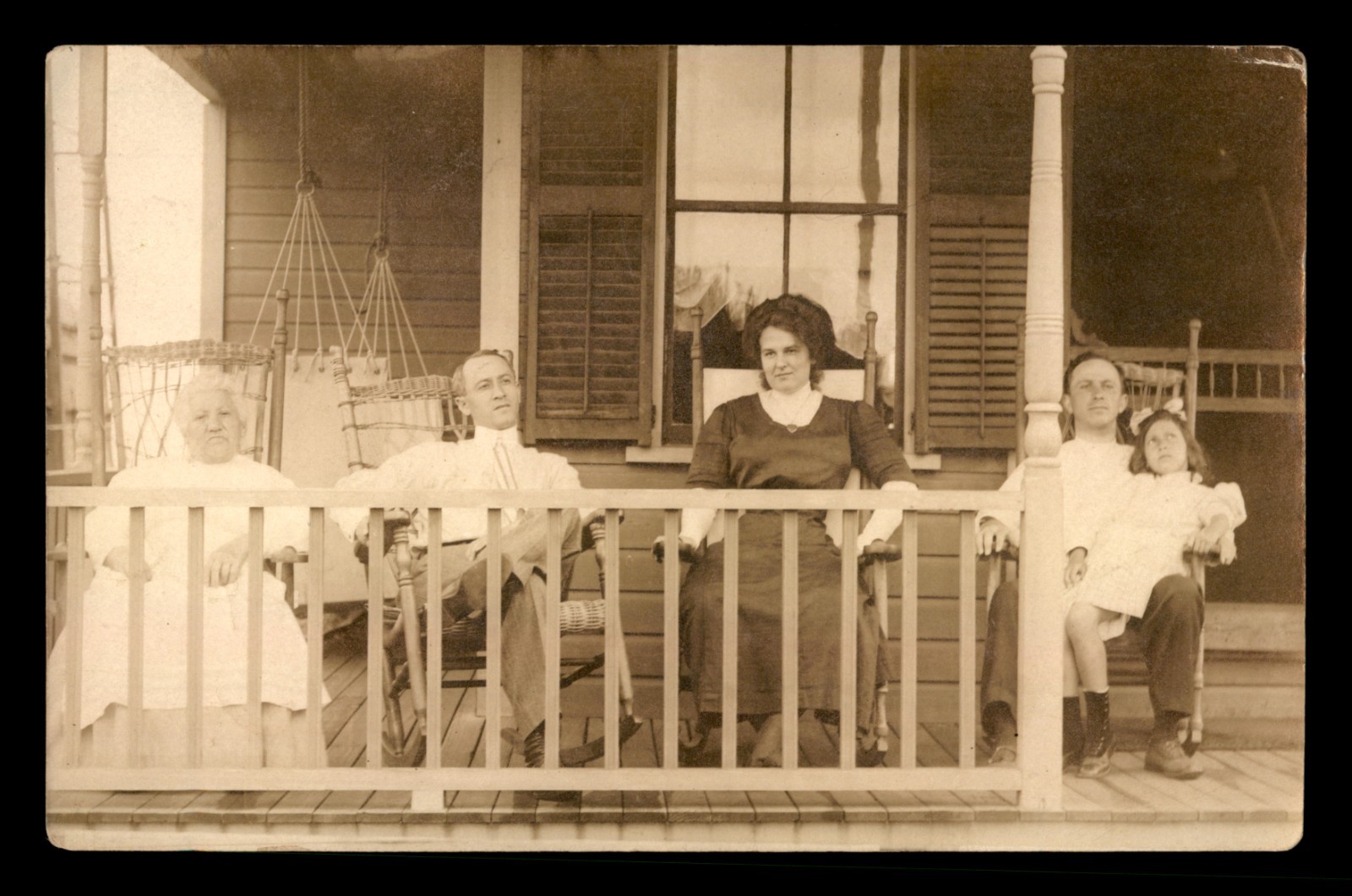 Historic RPPC "Happy Family" Photo Porch Pose Antique 1910 Pawtuxet RI Ms Cohen