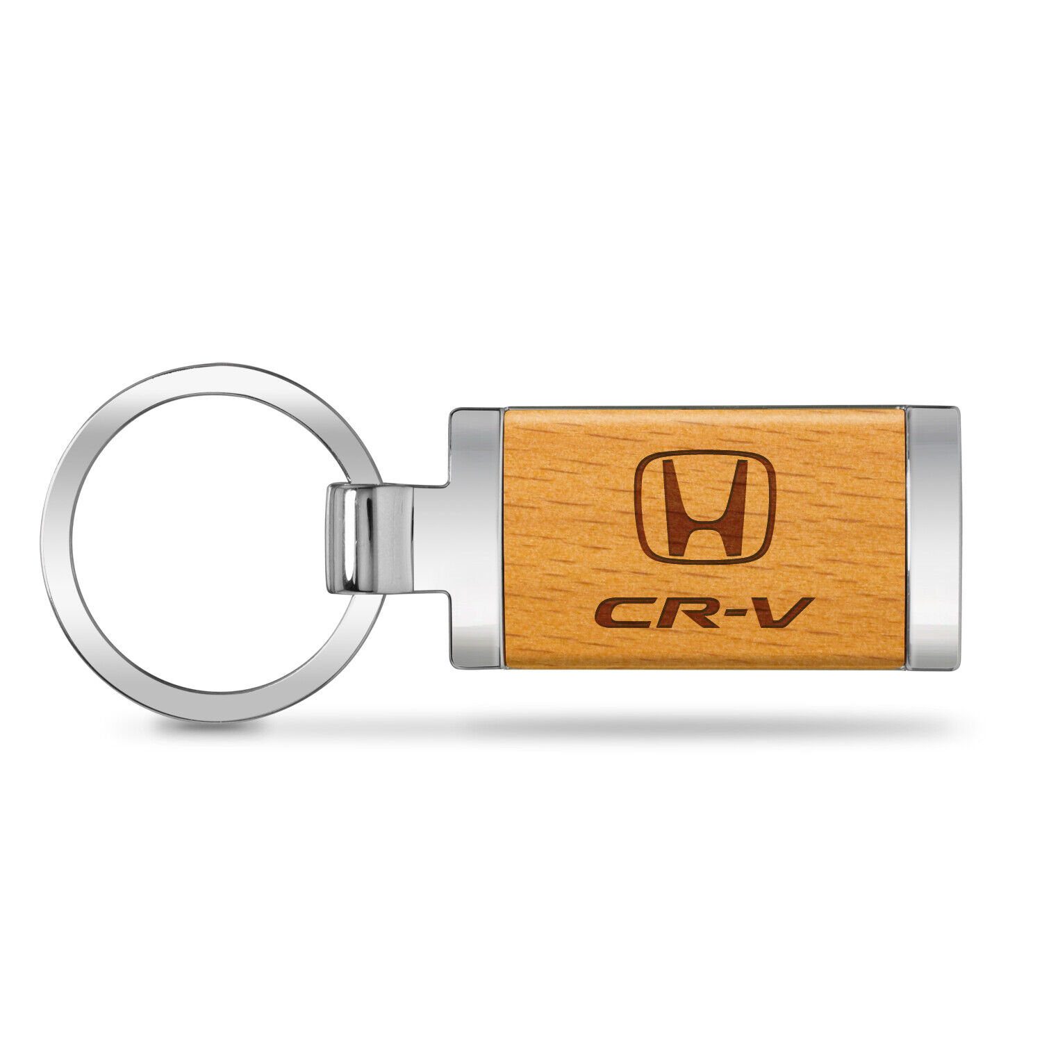 Honda CR-V Laser Engraved Maple Wood Chrome Metal Trim Key Chain