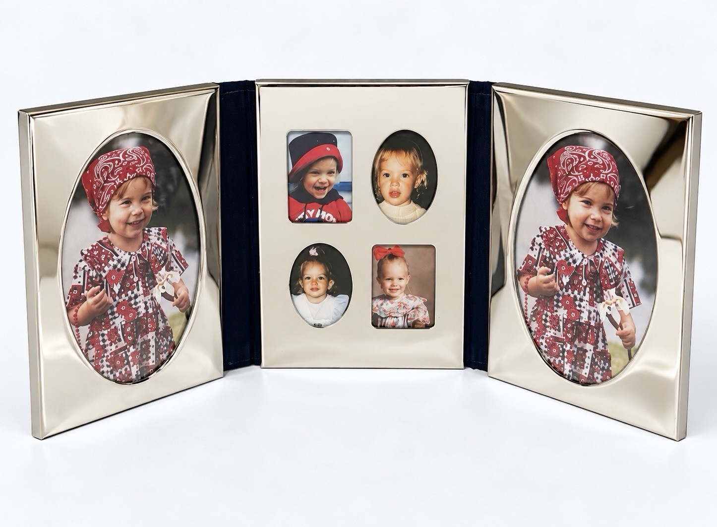 Vintage 1994 International Silver Co Silver Plated Tri Fold 6 Photo Frame Box
