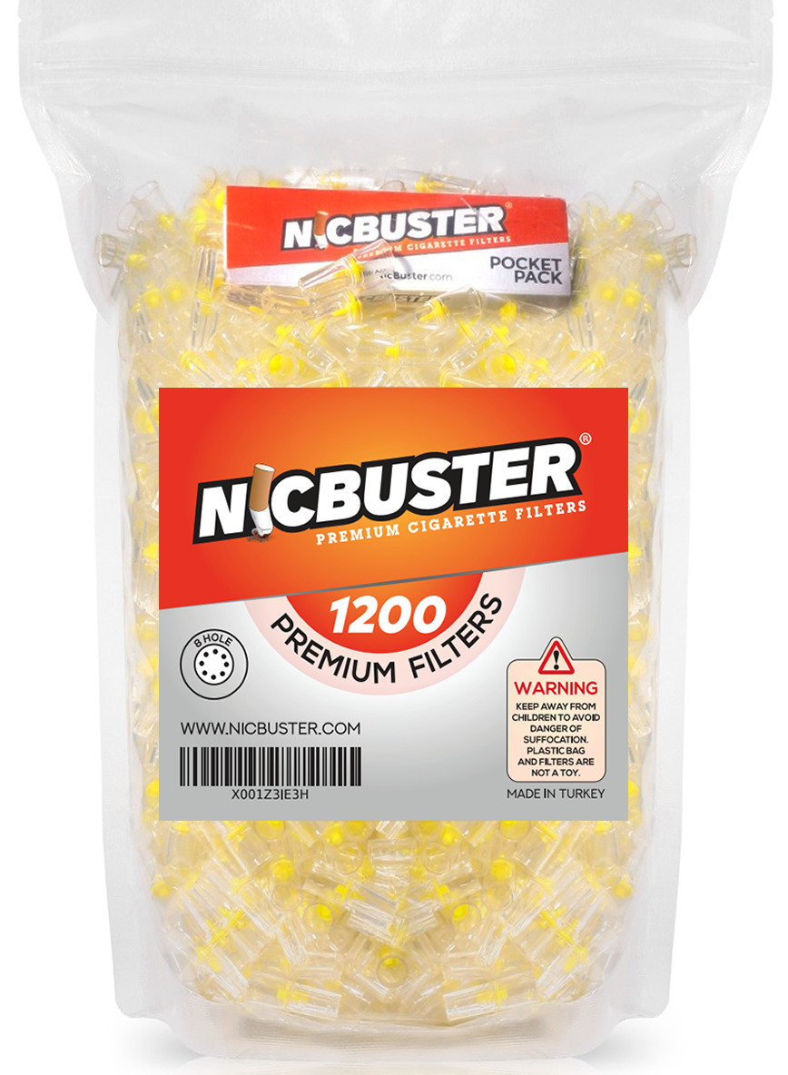 NICBUSTER 8 Hole Disposable Cigarette Filters - Bulk Economy Pack (1200 Filters)