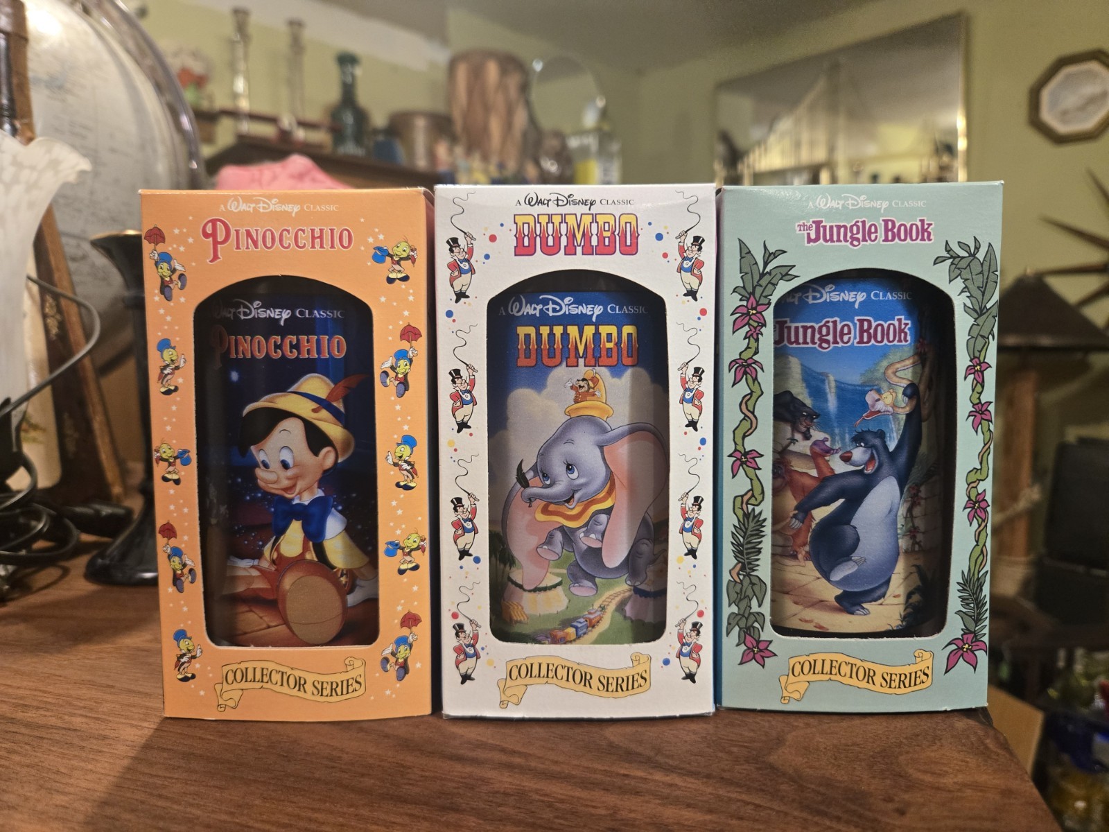 Vintage Walt Disney Glass Souvenir Set of 3 - Pinocchio, Dumbo, Jungle Book