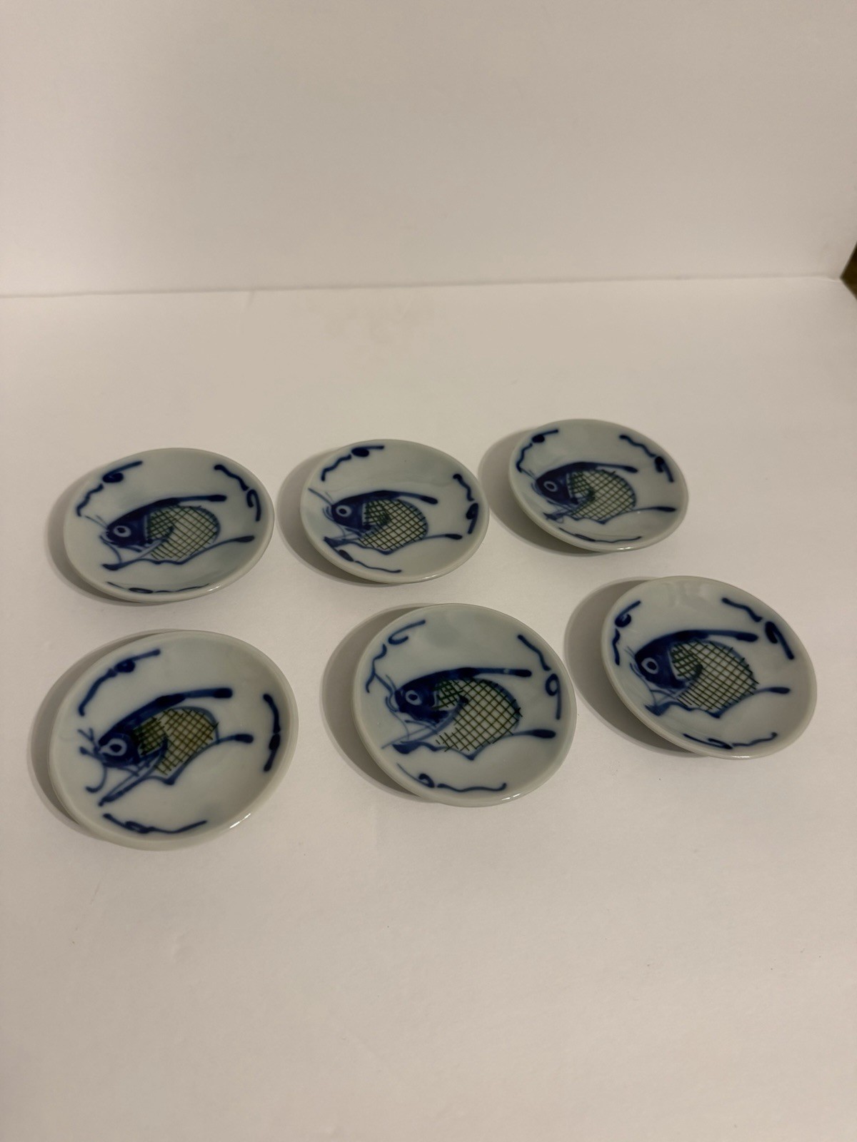 Set of 6 VTG Hand Painted Koi Carp Fish Sauce Dip Bowl White and Blue Chinese Set of 6 VTG Hand Painted Koi Carp Fish Sauce Dip Bowl White and Blue Chinese