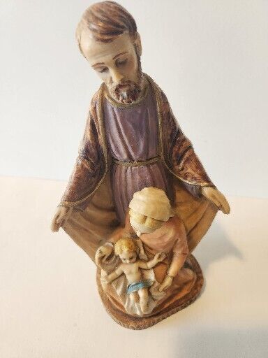 Vtg Christmas Hand Painted Nativity Virgin Mary Joseph Baby Jesus Madonna 