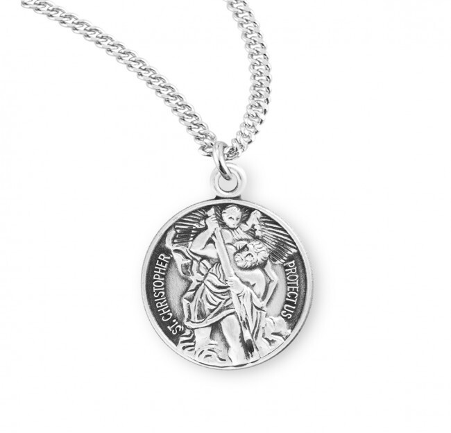 Genuine 925 Sterling Silver Saint Christopher Pendant Medal Necklace Made in USA