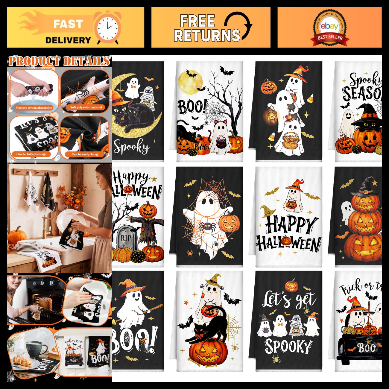 Geyoga 12 Pcs Halloween Kitchen Towels Ghost Dish Hand Towel Spooky Pumpkin Geyoga 12 Pcs Halloween Kitchen Towels Ghost Dish Hand Towel Spooky Pumpkin