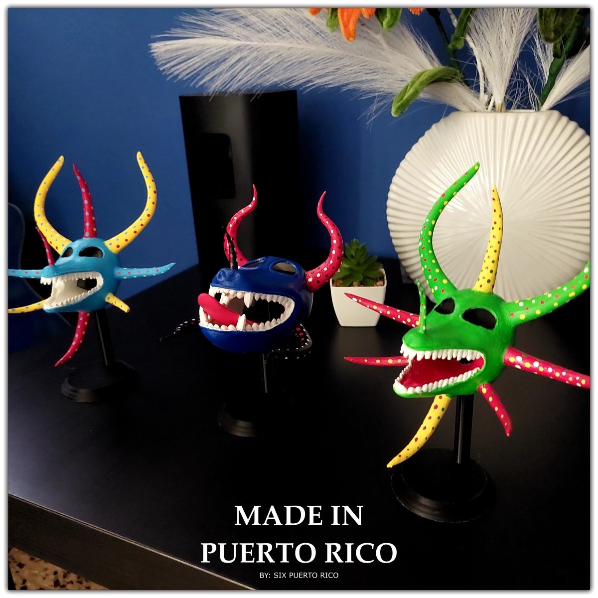 Pack of 3 Vejigante Masks Puerto Rico 7.5 inches tall (desk or wall decor) Pack of 3 Vejigante Masks Puerto Rico 7.5 inches tall (desk or wall decor)