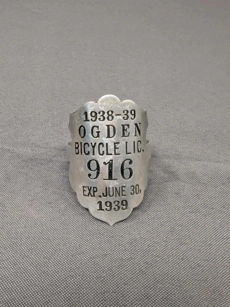 RARE Vintage 1938-1939 Ogden Bicycle License Plate Tag RARE Vintage 1938-1939 Ogden Bicycle License Plate Tag