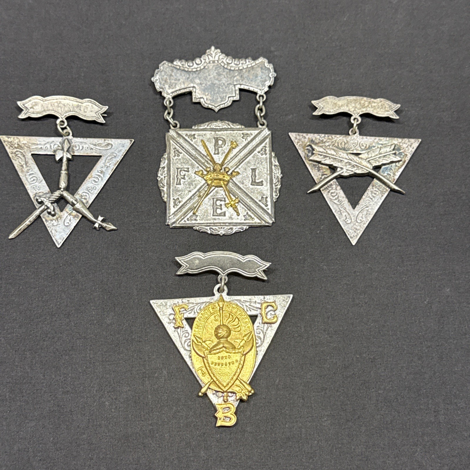 Group Lot Of Four Antique Knights Of Pythias Ornate Member Medals