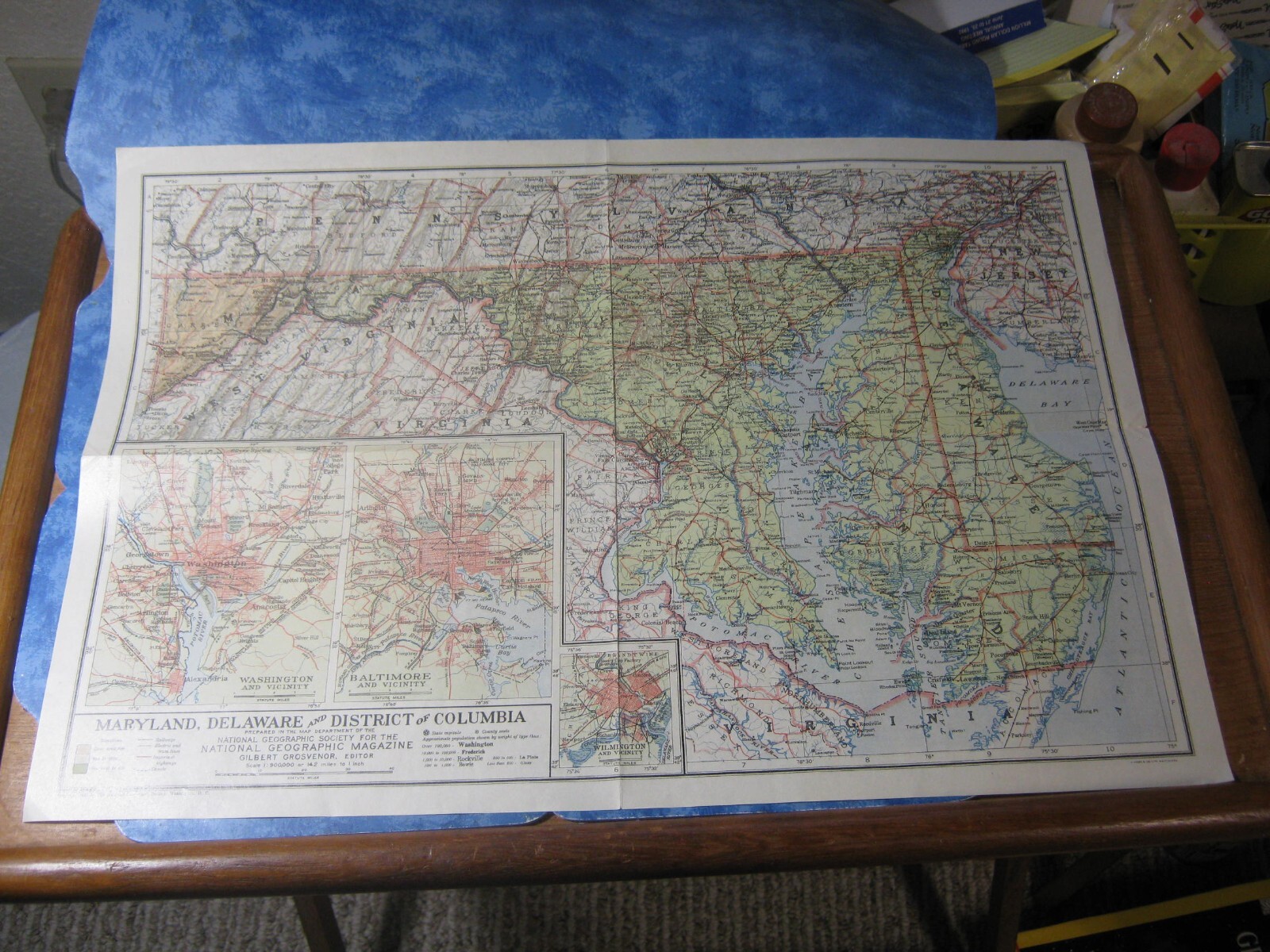 ANTIQUE MARYLAND, DELAWARE AND DISTRICT OF COLUMBIA MAP 1925 National Geographic ANTIQUE MARYLAND, DELAWARE AND DISTRICT OF COLUMBIA MAP 1925 National Geographic