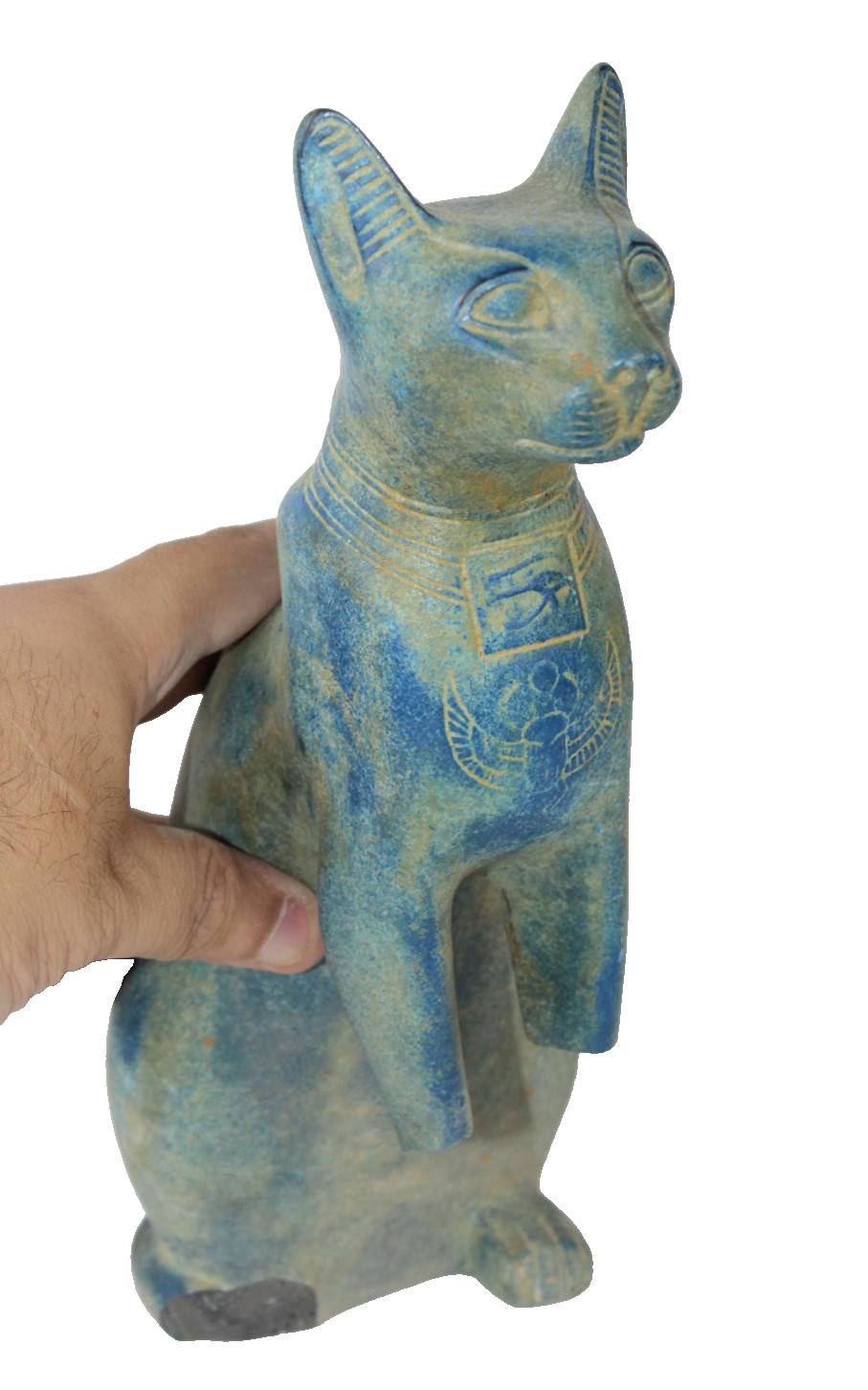 PHARAONIC ANCIENT EGYPTIAN Broken Statue Of Cat Bastet with hieroglyphic Symbos PHARAONIC ANCIENT EGYPTIAN Broken Statue Of Cat Bastet with hieroglyphic Symbos