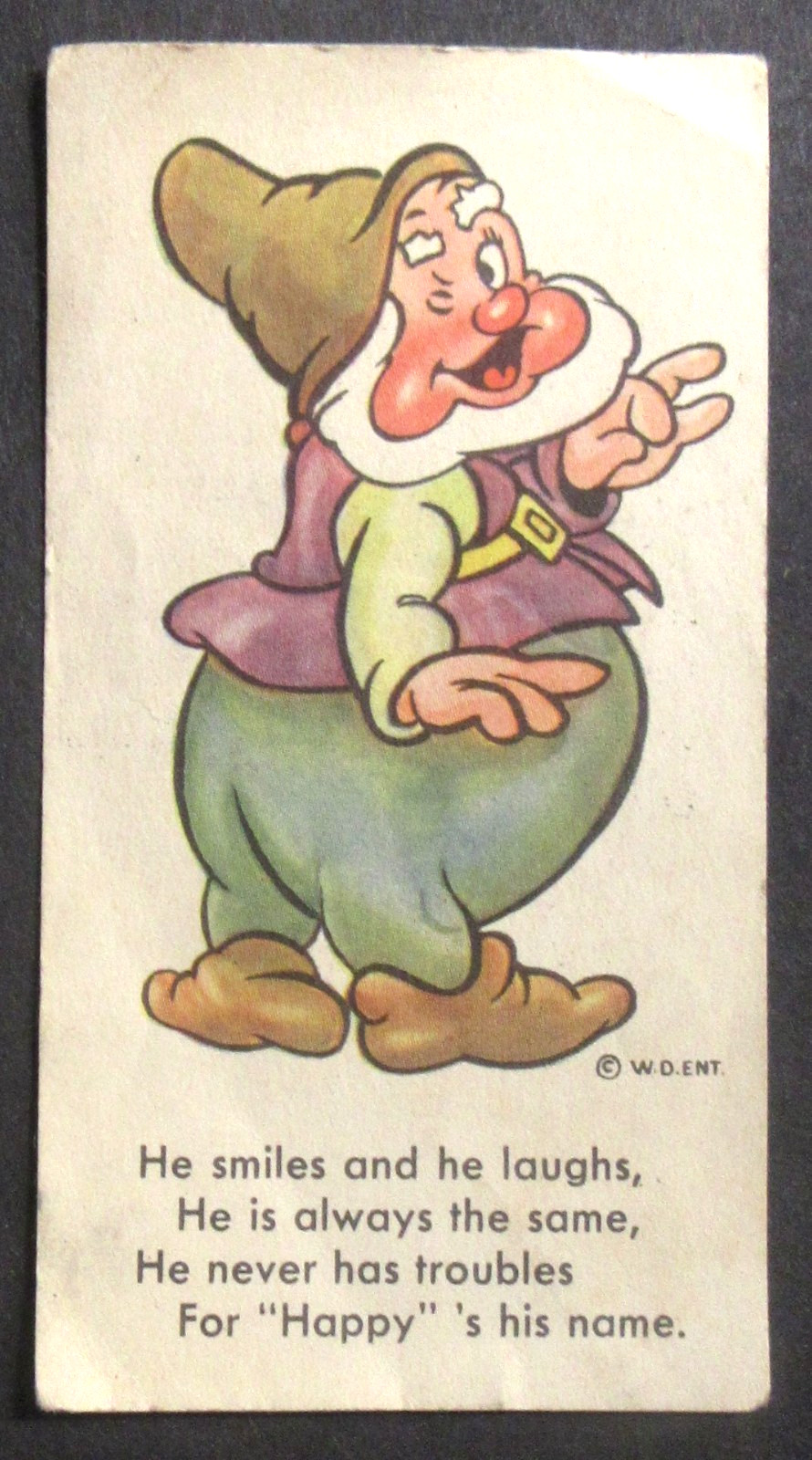 rare 1937 D89 SNOW WHITE BREAD "Happy Dwarf" Walt Disney trading card rare 1937 D89 SNOW WHITE BREAD "Happy Dwarf" Walt Disney trading card