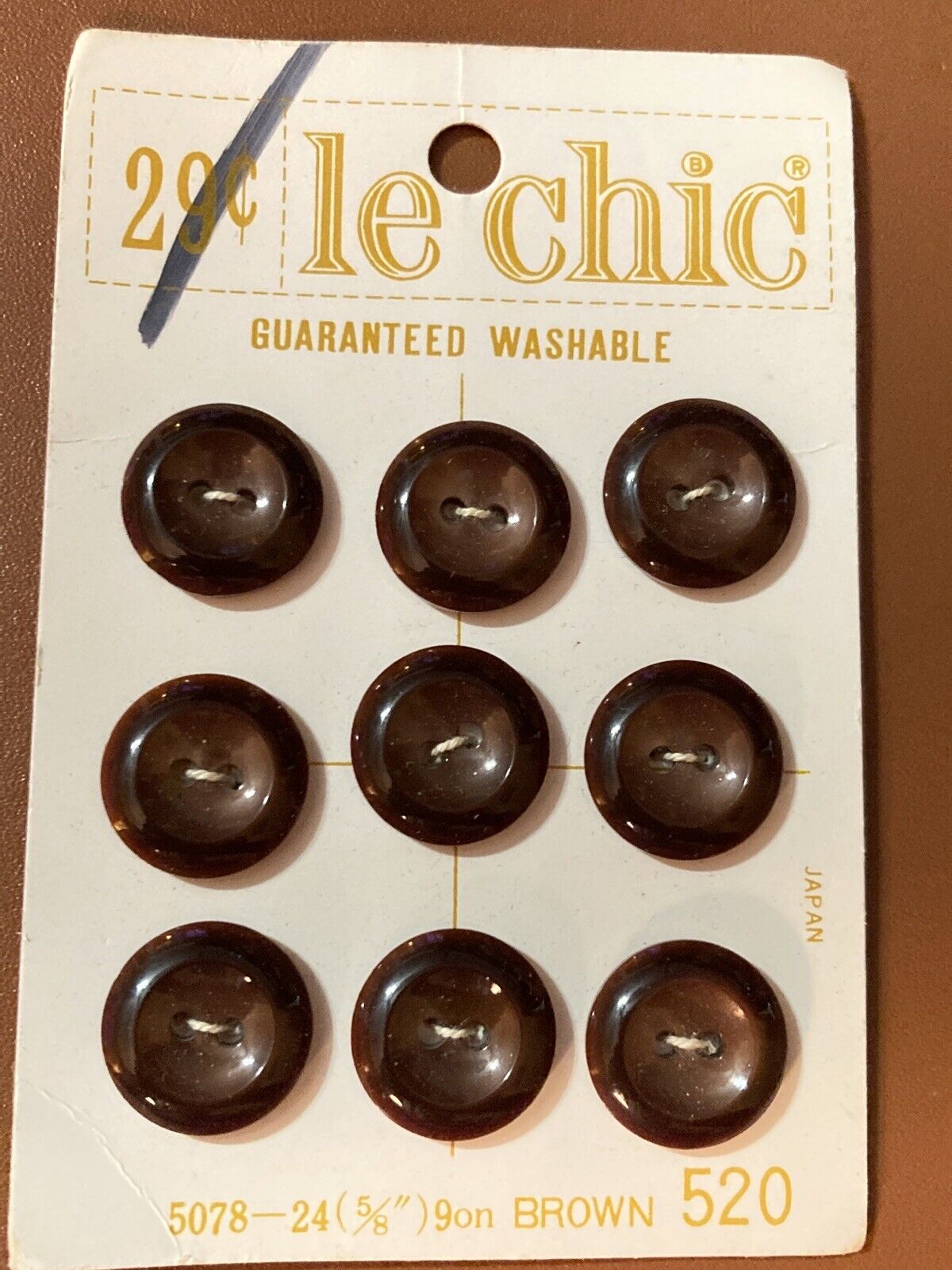 Vintage Le Chic Brown Marbled Concave 2 Hole Plastic Buttons 5/8\