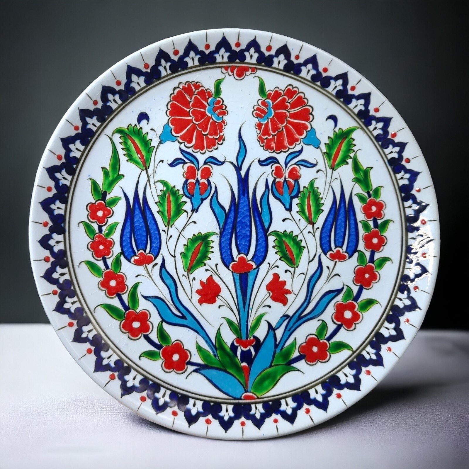 Antique Vibrant Altin Gini Kutahya Turkiue Plate Red Blue Gorgeous Turkish Potte Antique Vibrant Altin Gini Kutahya Turkiue Plate Red Blue Gorgeous Turkish Potte