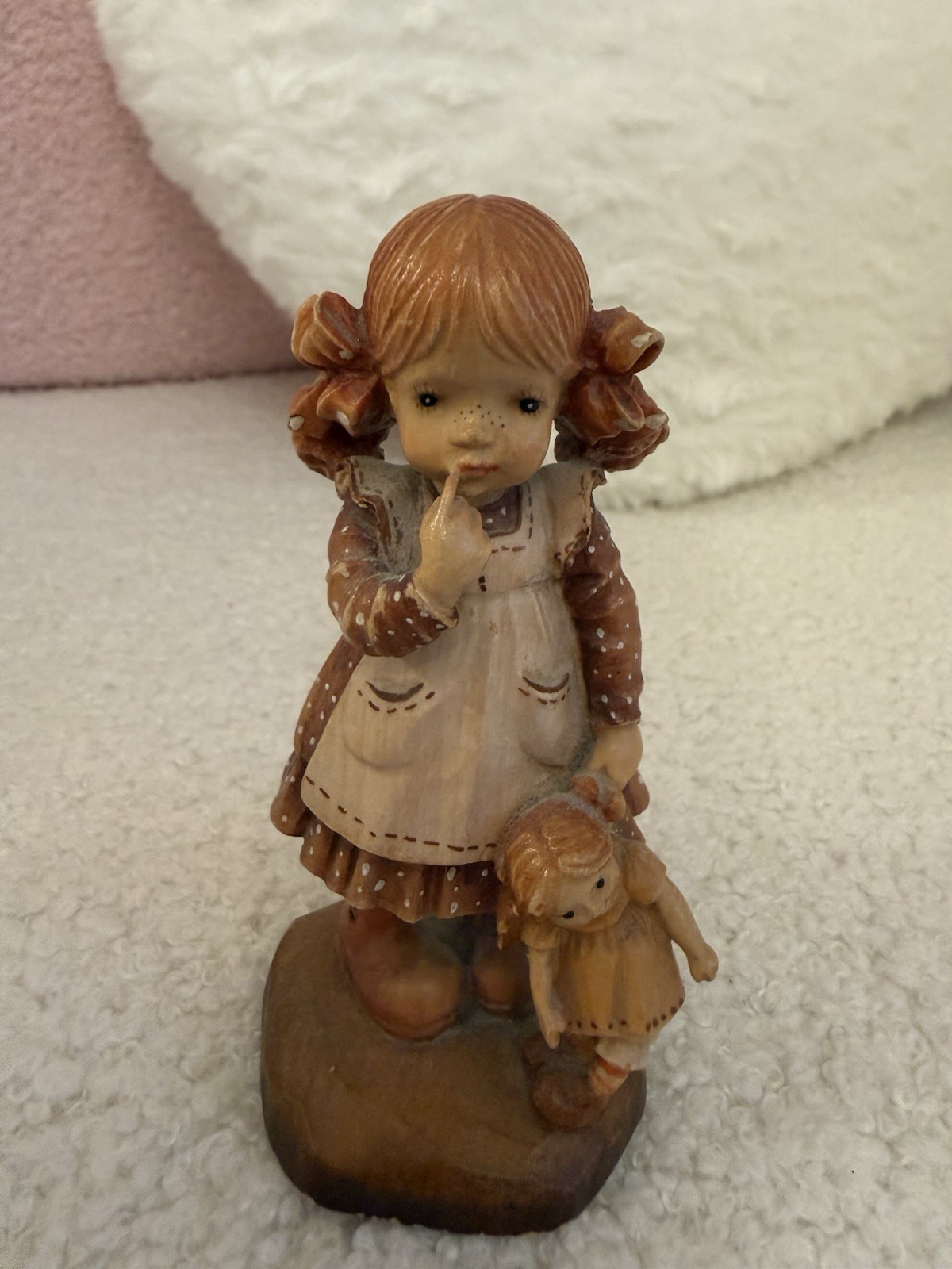 Vintage ANRI Sarah Kay Girl with Ragdoll 4” Hand Carved Wood Figurine Italy Vintage ANRI Sarah Kay Girl with Ragdoll 4” Hand Carved Wood Figurine Italy
