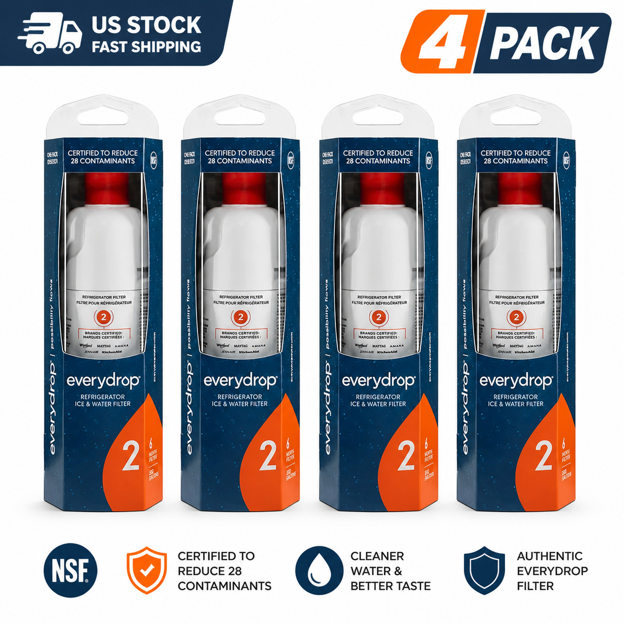 4 Pack EveryDrop Filter 2 EDR2RXD1 Refrigerator Ice & Water Filter New* 4 Pack EveryDrop Filter 2 EDR2RXD1 Refrigerator Ice & Water Filter New*