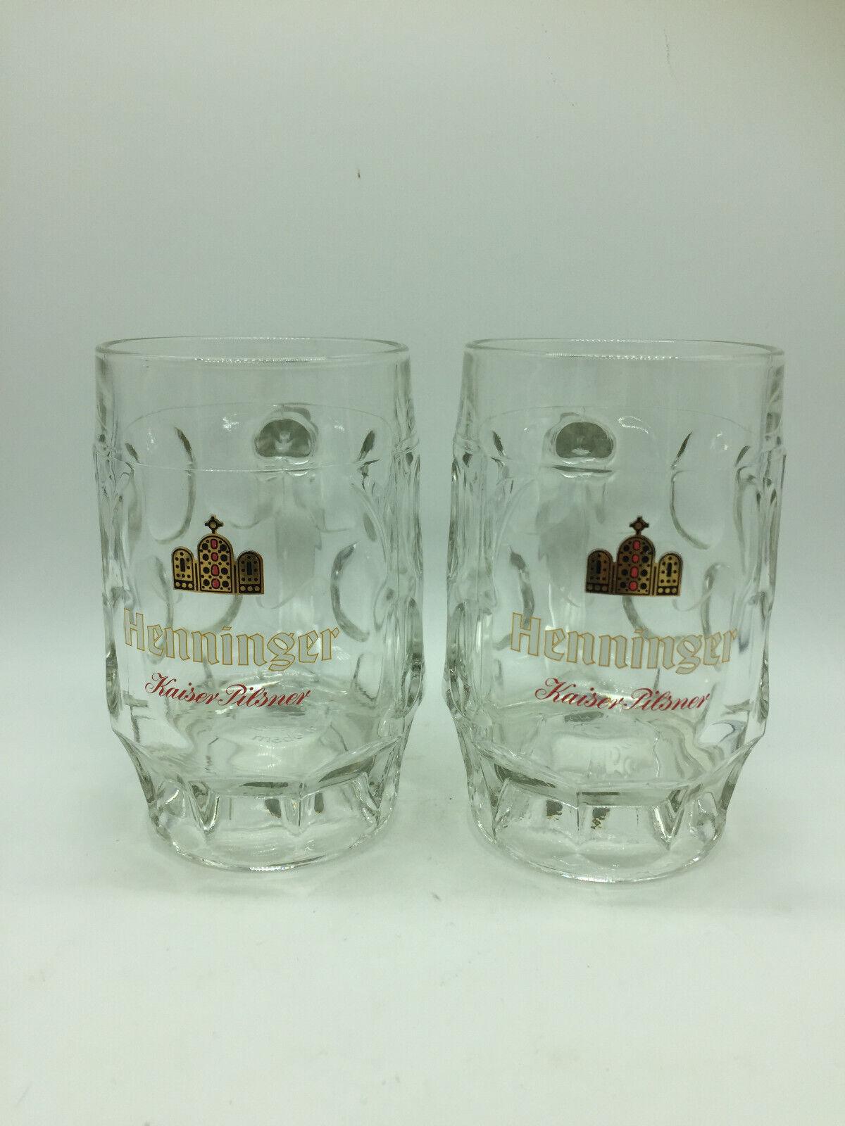Henninger Kaiser Pilsner German (Set of 2) Germany 0,25L Glass Beer Mug Vintage
