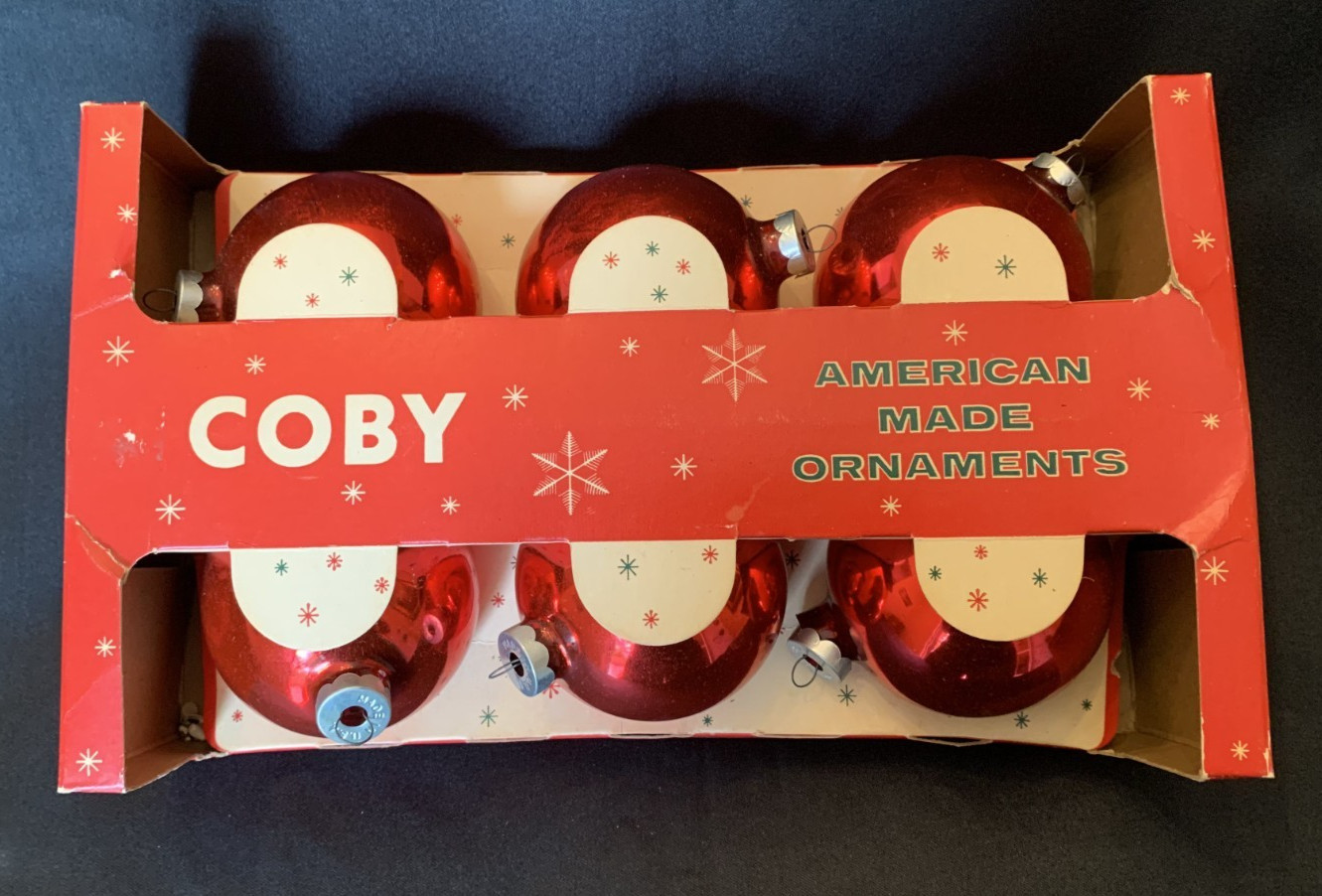 Vintage Large Red Coby Glass Balls Christmas Ornaments in Box 3.25” Vintage Large Red Coby Glass Balls Christmas Ornaments in Box 3.25”