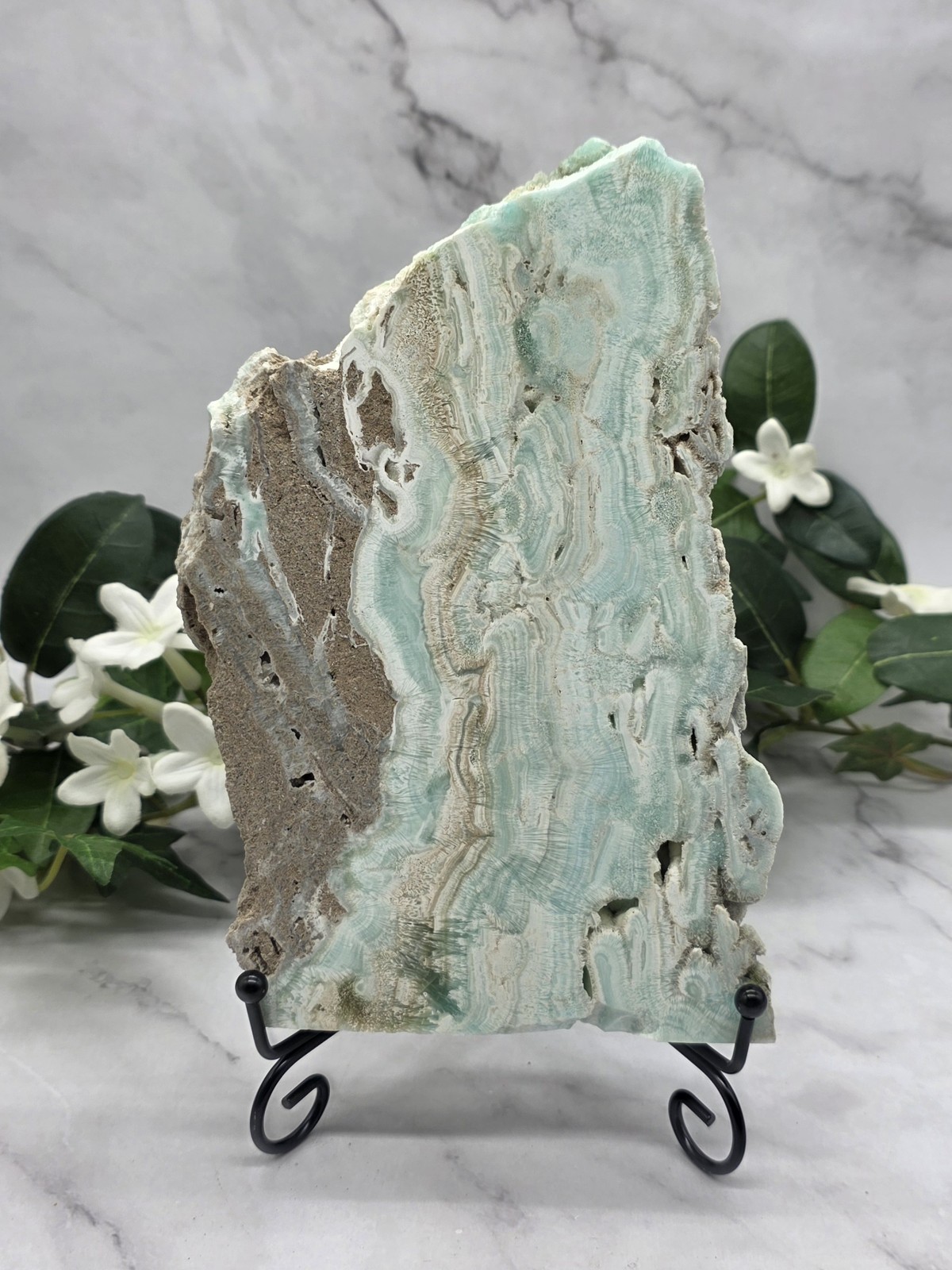 Hemimorphite Slab on Stand –Large Natural Blue Rare Botryoidal Crystal Specimen Hemimorphite Slab on Stand –Large Natural Blue Rare Botryoidal Crystal Specimen