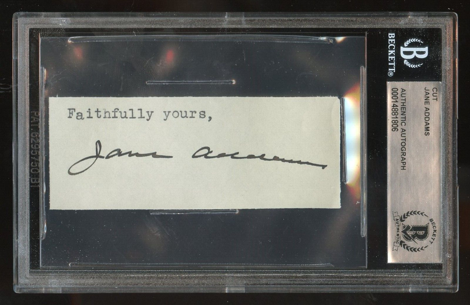 Jane Addams signed autograph auto 1x3.5 cut Social Worker Author BAS Slabbed Jane Addams signed autograph auto 1x3.5 cut Social Worker Author BAS Slabbed