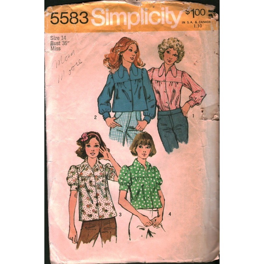 Vintage 1973 Simplicity 5583 Smock Blouse Sewing Pattern Sz 14 Bust 36 70s Boho Vintage 1973 Simplicity 5583 Smock Blouse Sewing Pattern Sz 14 Bust 36 70s Boho