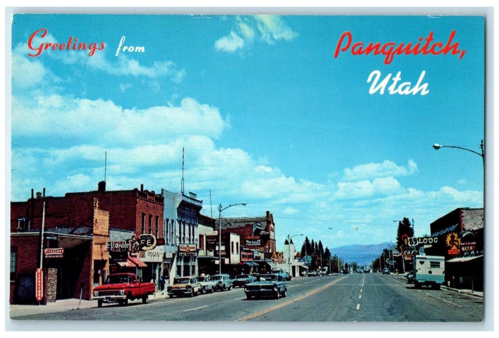 c1960 Picturesque City Highway Southern Lake Street Panquitch Utah UT Postcard
