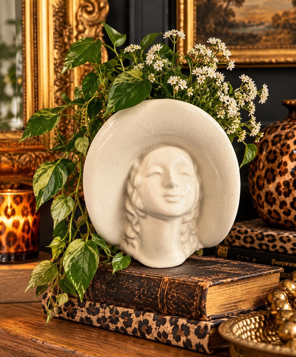 VTG Ceramic Cowgirl Lady Head Vase Planter Wall Pocket Freestanding Western VTG Ceramic Cowgirl Lady Head Vase Planter Wall Pocket Freestanding Western