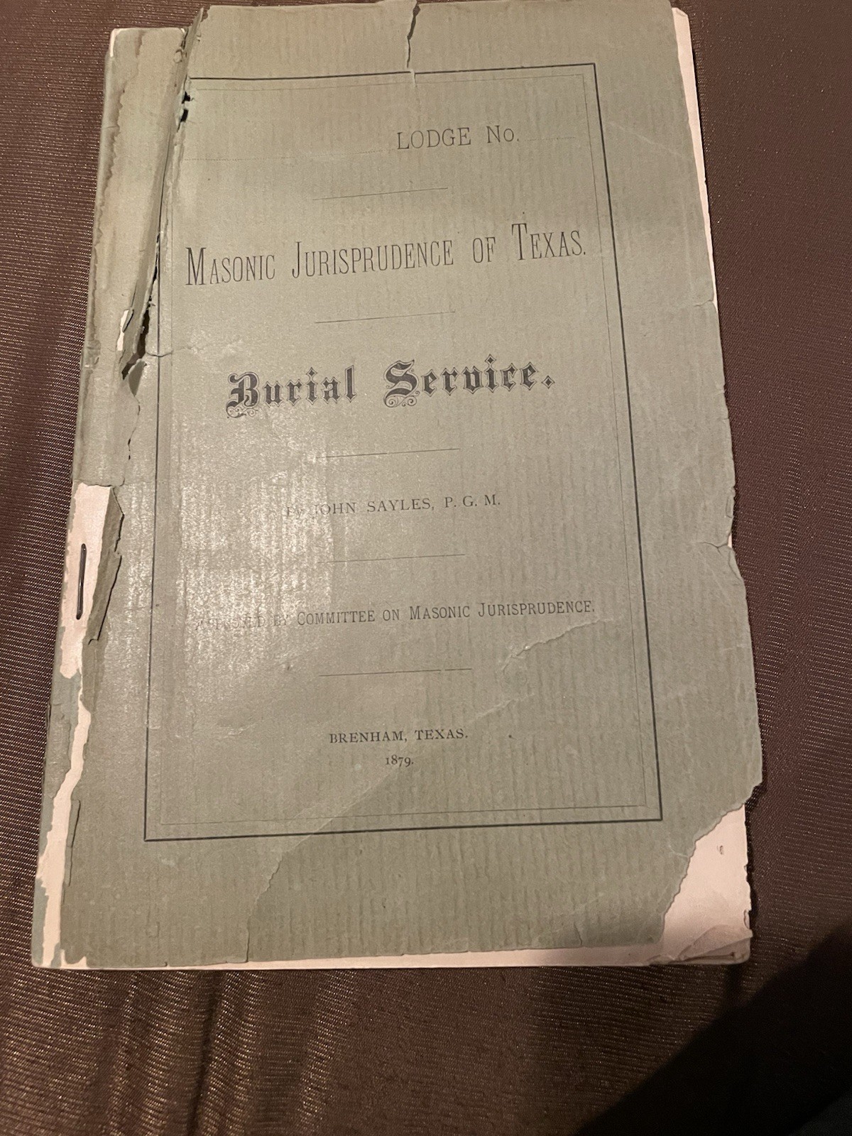 Rare 1879 Masonic Burial Services of Brenham Tx Sayles P G M Rare 1879 Masonic Burial Services of Brenham Tx Sayles P G M