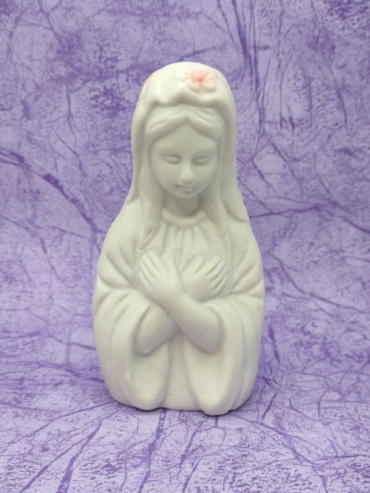 Vtg Virgin Mary Madonna Praying Bisque Porcelain Bell Pretty Collection 