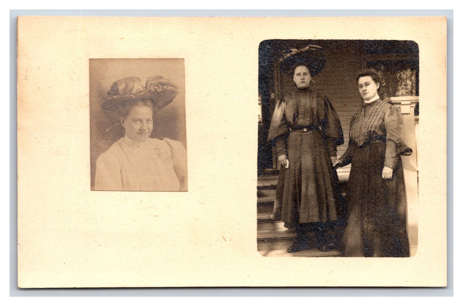 RPPC Dual View Edwardian Women Merry Widow Hat UNP 1906 Postcard Y9
