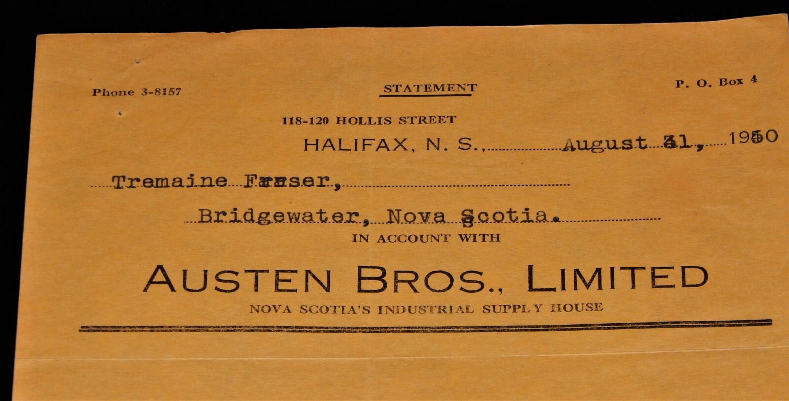 Vintage Receipt, HALIFAX, NS, CANADA,1950, AUSTIN BROTHERS LTD,Industrial Supply Vintage Receipt, HALIFAX, NS, CANADA,1950, AUSTIN BROTHERS LTD,Industrial Supply