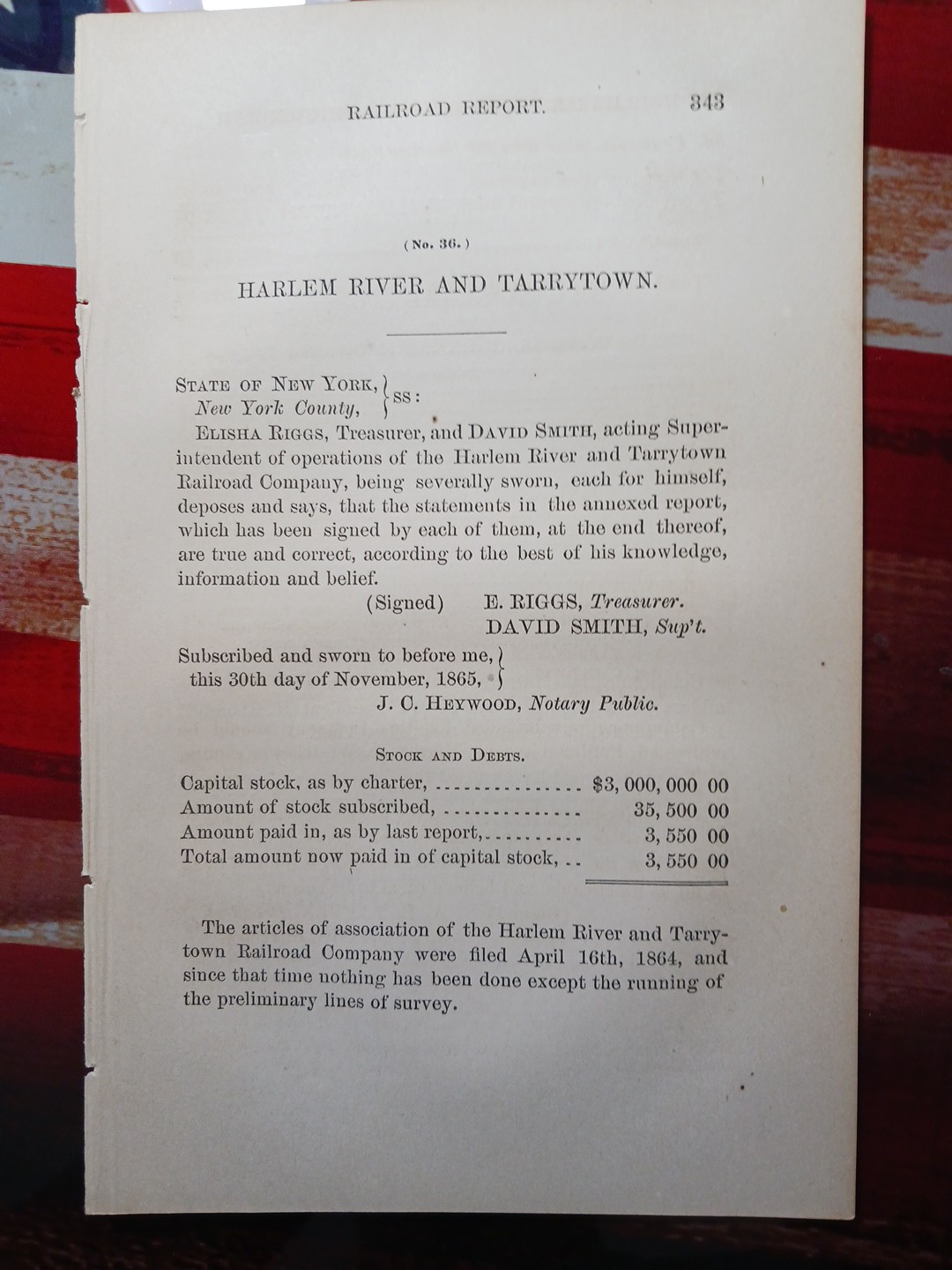 1865 train Report HARLEM RIVER & TARRYTOWN RAILROAD not In Operation NYC trolley 1865 train Report HARLEM RIVER & TARRYTOWN RAILROAD not In Operation NYC trolley